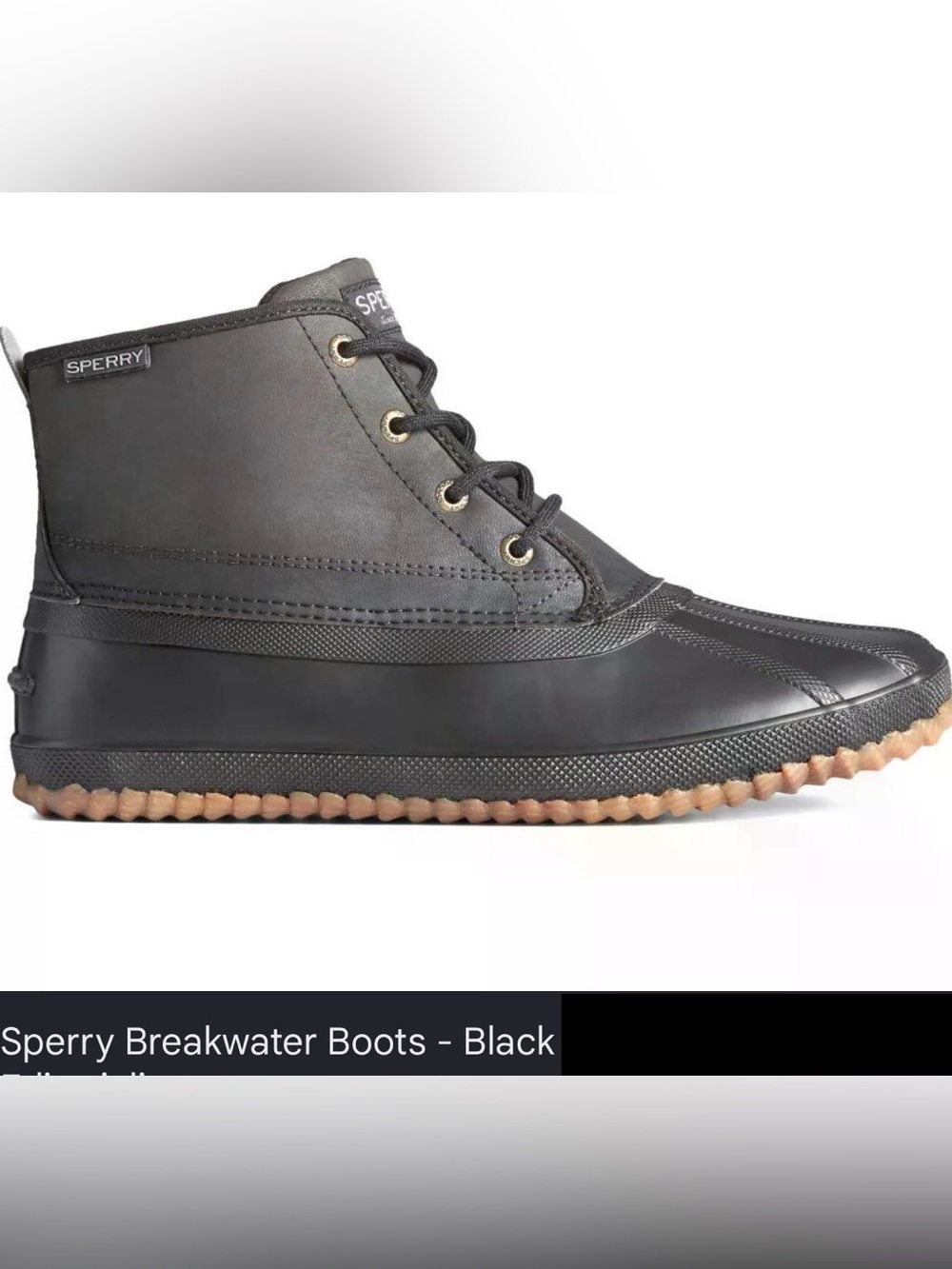Sperry Men’s Breakwater Duck Boots — Black with Brown Sole, Size 10M NWT